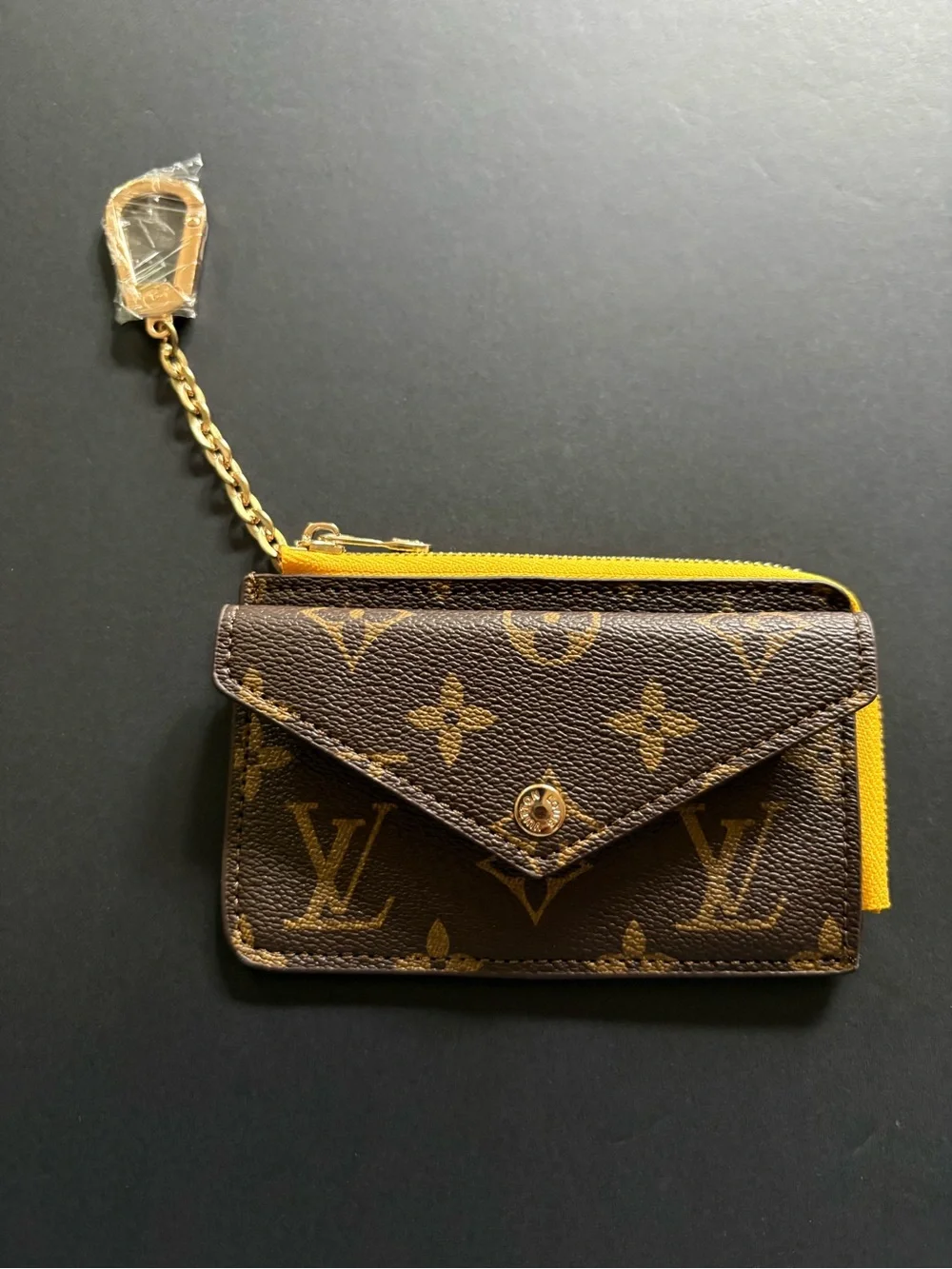 Fashion Brown Yellow Multi Print Cardholder Keychain Wallet